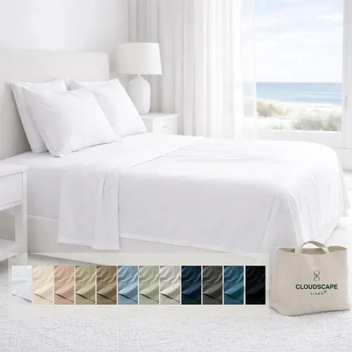 Miniatura 64 de Cloud Scape Linen - Juego de sábanas de algodón egipcio de doble capa, tamaño individual, tejido de satén de fibra larga, juego de 3 piezas, ropa