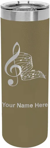 Miniatura 7 de LaserGram Vaso delgado aislado al vacío de 22 onzas, notas musicales, grabado personalizado incluido (negro)