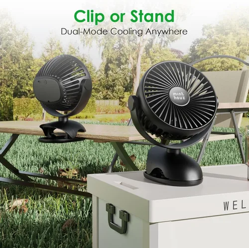 Miniatura 6 de Minthouz Ventilador de clip, ventilador de escritorio pequeño recargable USB-C de 8000 mAh, ventilador de escritorio pequeño de 4 velocidades