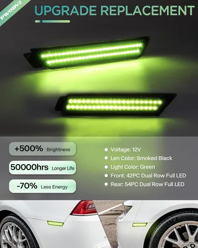 Miniatura 2 de Luz de marcador lateral verde compatible con Chevy Camaro de 5ª generación 2010 2011 2012 2013 2014 2015, luces LED ahumadas 4