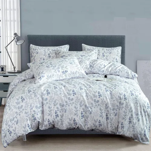 Jane yre Funda de Edredón Queen de Flores de Microfibra Cepillada 3 Piezas Juego de Ropa de Cama Floral Queen Estilo Jardín Patrón Floral Azul Funda