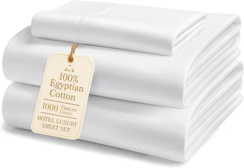 Miniatura 31 de Sábanas de algodón egipcio 100% tamaño Queen - Lujoso juego de sábanas Queen de 1000 hilos, naturalmente refrescantes y transpirables, tejido satén