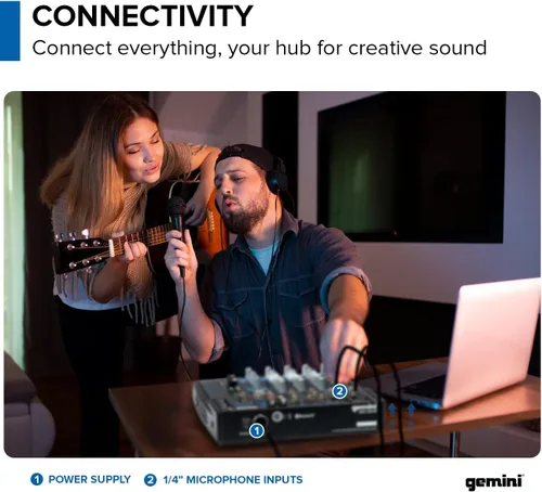 Miniatura 6 de Gemini - Mezclador de audio Bluetooth de 8 canales con reproducción USB, FX, EQ y Phantom Power, mezclador analógico compacto para podcasting