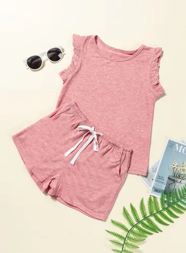 Miniatura 4 de Conjunto de camiseta y pantalones cortos de verano para niñas con bolsillos laterales