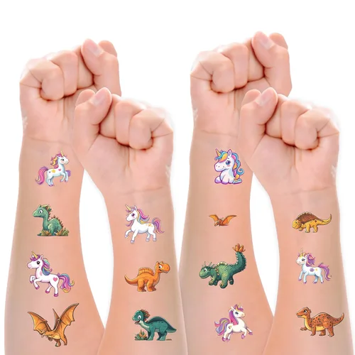 Miniatura 9 de Tatuajes para niños, más de 350 estilos mixtos (37 hojas), juego de calcomanías temporales de tatuajes, regalo para niñas y niños, dinosaurios