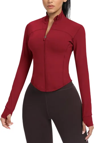 Miniatura 12 de AVGO Chaquetas de entrenamiento recortadas para mujer, con cremallera, ajustadas, atléticas, con agujeros para el pulgar