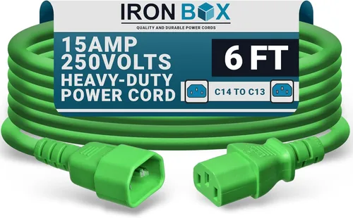 Miniatura 9 de IronBox Electric - Cable de Alimentación C14 a C13 de Servicio Pesado, 15A, 250V, Cable de Extensión para Computadora 14/3 AWG - Cables