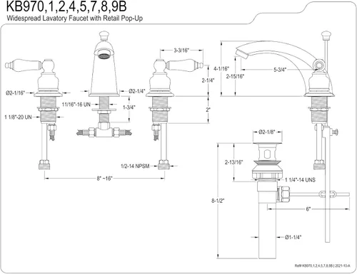 Miniatura 2 de Kingston Brass Grifo de baño generalizado victoriano KB972B, latón pulido