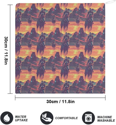 Miniatura 2 de Cyber Retro Western Cowboy Print Hand Towels for Bathroom Kitchen, Hanging Kitchen Towels with Hanging Loop, Cute Decorative Absorbent Coral Bath