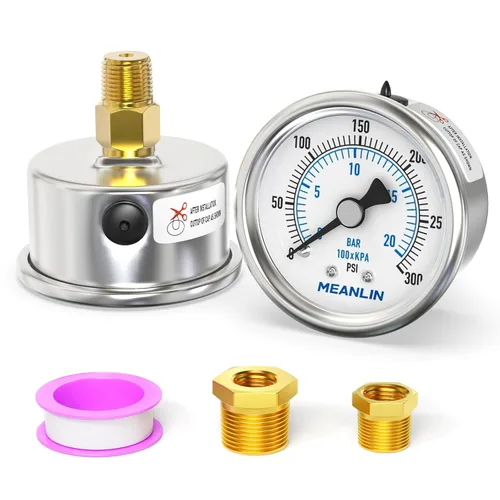 Miniatura 36 de MEANLIN MEASURE Medidor de presión en seco de acero inoxidable de 0 ~ 200 psi, esfera de cara NPT de 2 pulgadas, impermeable para compresor de aire