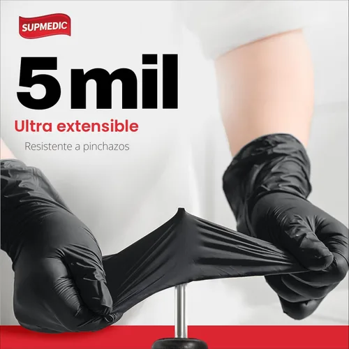 Miniatura 2 de Supmedic Disposable Nitrile Gloves, 5Mil Chemical Resistant Powder-Free Latex-Free Glove Exam Cook Tattoo, Black Blue 100Pcs