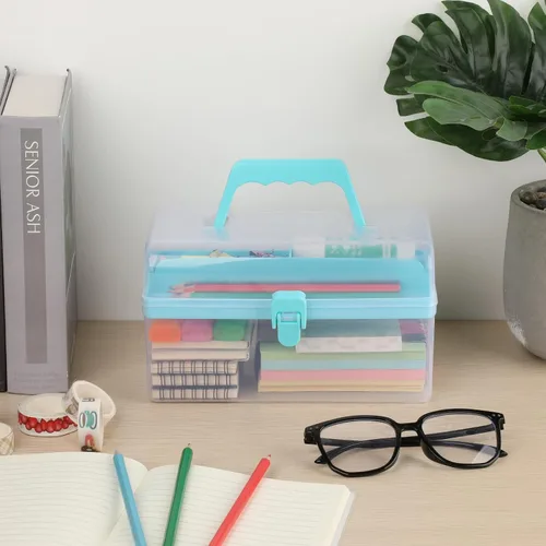Miniatura 2 de BTSKY Contenedores de almacenamiento de plástico multiusos para manualidades con bandeja extraíble, caja de almacenamiento de plástico transparente