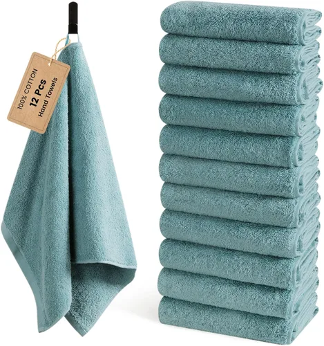 Miniatura 26 de SEMAXE Paquete de 12 toallas de mano para baño, toallas 100% algodón con bucles para colgar, suaves y altamente absorbentes, juego de toallas