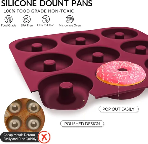 Miniatura 2 de Molde grande de silicona para donas para hornear, 9 cavidades antiadherentes de silicona de grado alimenticio, molde para donas y moldes para bagel