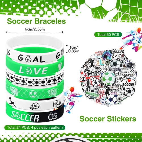 Miniatura 2 de Aoriher Juego de 194 piezas de recuerdos de fiesta de fútbol – Pulseras de silicona, mini pelotas hinchables de fútbol, llaveros de juguete, bolsas