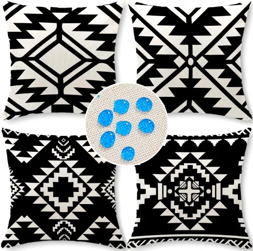 Miniatura 7 de Juego de 4 fundas de almohada para exteriores de 18 x 18 pulgadas, patrón geométrico, impermeables, para exteriores, decoraciones bohemias
