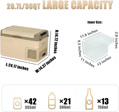Miniatura 2 de Alpicool Refrigerador portátil GE30 de 30 cuartos de galón, congelador de coche de 12 voltios, refrigerador de enfriamiento rápido, con 12/24 V CC