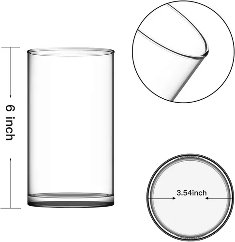 Miniatura 2 de Juego de 6 jarrones cilíndricos de vidrio transparente (1 cepillo de esponja incluido), 3.5 pulgadas de ancho x 6 pulgadas de alto, jarrones