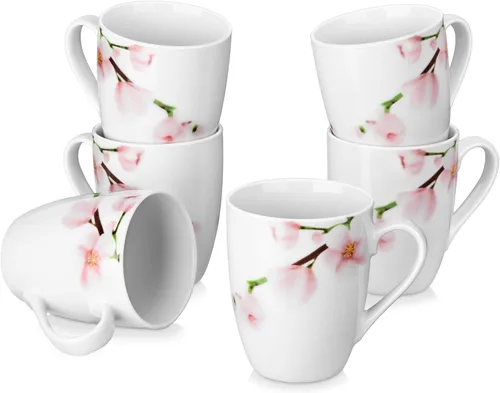 Juego de 6 Tazas de Café VEWEET, Juego de Tazas de 11 onzas con Asa, Juego de Tazas Florales de Cerámica para Cocina, Apto para Microondas y Annie
