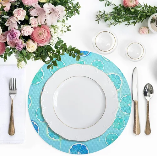 Miniatura 5 de Turquoise Fruit Slices Blue Placemats, Heat Resistant Non Slip Washable Dinner Mat for Kitchen one sizex1