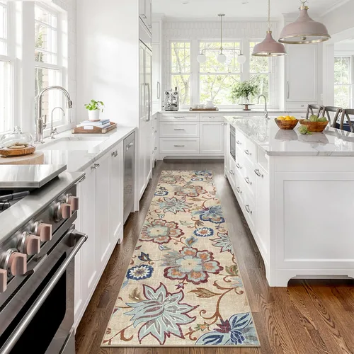 Miniatura 62 de Beeiva Alfombras florales de entrada, lavables para interiores, ultra fina, de 2 x 3 pies, antideslizante, para cocina, tapete de cachemira suave