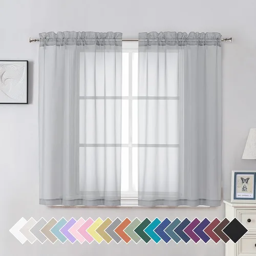 Miniatura 52 de Aiyufeng 2 paneles de cenefa transparente negra de 14 pulgadas de largo, cortinas cortas negras transparentes para dormitorio, cortinas de cocina
