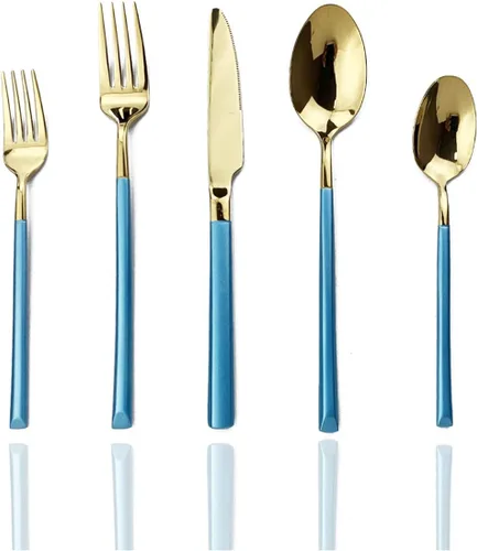 Miniatura 13 de JASHII Juego de cubiertos de 20 piezas de cubiertos de acero inoxidable 18/10 para 4, regalo resistente, cuchillo pulido espejo, tenedor, cuchara