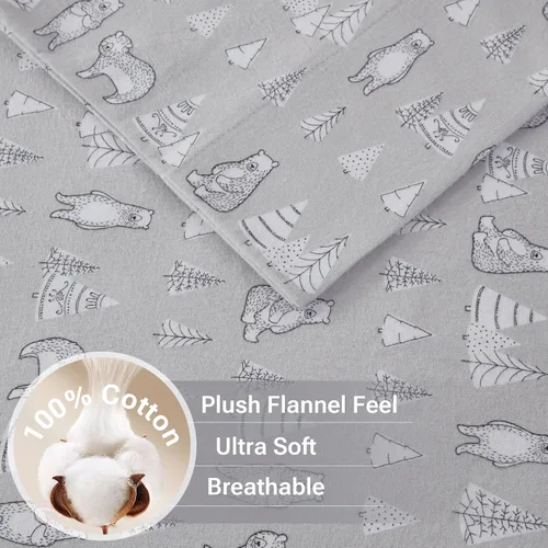 Miniatura 3 de True North by Sleep Philosophy - Juego de ropa de cama acogedora de franela 100% algodón, estampado de animales y estrellas, lindo, ultrasuave