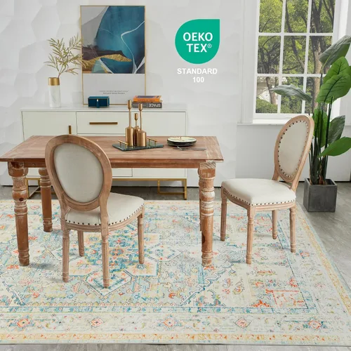 Miniatura 74 de Syalife 4x6 Alfombra Lavable para Área, Ultra Suave Antideslizante, Pila Baja, Alfombra Vintage Resistente a Manchas para Sala de Estar, Alfombra