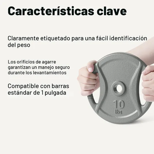Miniatura 2 de Amazon Basics Placas de peso de agarre de 1 pulgada, hierro fundido, entrenamiento de fuerza, gimnasio en casa