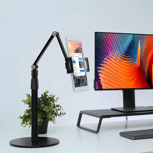 Miniatura 7 de Viozon Soporte superior para teléfono tableta, altura y ángulo de 360 grados ajustable, soporte de escritorio de aluminio, compatible con teléfono