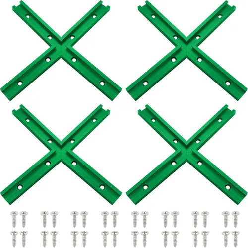 16 piezas de intersección en T para carpintería con tornillos, perfil de plantilla de doble corte universal en T, color verde