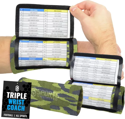 Miniatura 50 de Sports Unlimited Banda Instructora Triple para Adultos, Muñequeras de Fútbol para Jugadas, Muñequeras de Béisbol, Bandas de Brazo QB Negro