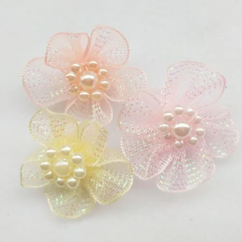 Miniatura 2 de Chenkou Craft Mix Lots - 40 lazos de organza de 1.102 in con cuentas para manualidades de boda (A0020))