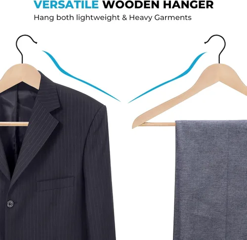 Miniatura 4 de JS HANGER Perchas de madera para abrigos, paquete de 16 perchas de madera de alta calidad con barra antideslizante para pantalones, extra suaves
