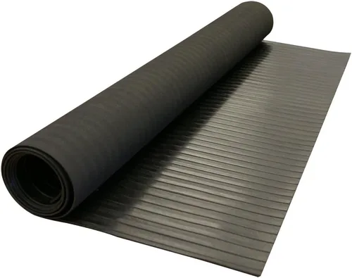 Rubber-Cal "Wide Rib" tapete para piso de caucho corrugado, 1/8" de grosor, rollo de 3 pies x 1 pie., Negro