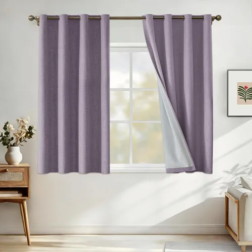 Miniatura 16 de Cortinas de lino 100% opacas para dormitorio, cortinas opacas de 45 pulgadas de largo, cortinas de oscurecimiento de habitación para sala de estar