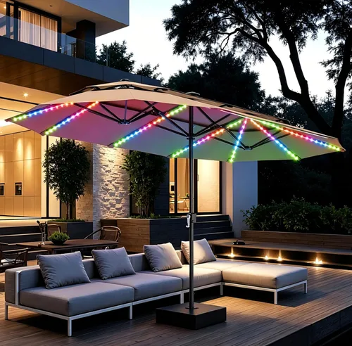 Miniatura 17 de Sombrilla PHI VILLA para terraza, extra grande, de doble sombrilla, de 450cm (base incluida), sombrilla doble para exterior, Marino Azul marino