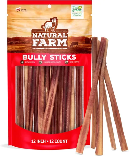Miniatura 26 de Natural Farm Bully Sticks, sin olor, (6 pulgadas, 12 onzas), empaquetados por peso, masticables 100% de pene de toro, alimentados con pasto