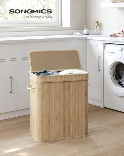 Miniatura 2 de SONGMICS Cesta de lavandería con tapa, cesta de lavandería de bambú, extraíble lavable a máquina, con asas, 26.4 galones, para lavandería, Beige