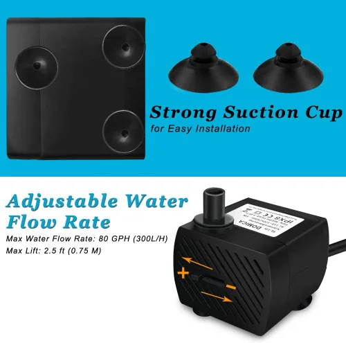 Miniatura 5 de DOMICA Mini bomba de agua sumergible (80 GPH 4 W) con tubo de 2.2 pies para estanque, acuarios, pecera, hidroponía, fuente de mesa, fuente