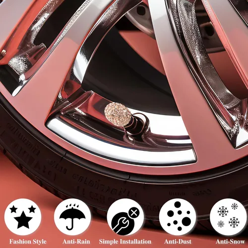 Miniatura 5 de 4 piezas de tapas de válvula de vástago de neumático con cristal brillante y diamante, tapas de válvula de neumático de rueda de coche a prueba