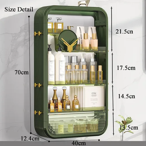 Miniatura 2 de JATIBOSH Organizador de cosméticos montado en la pared, estante de tocador para el hogar, sin perforación, productos para el cuidado de la piel