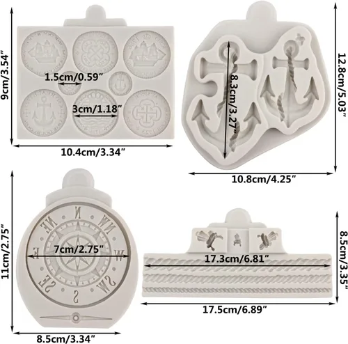 Miniatura 2 de Sijiangmold Moldes de silicona pirata, cuerda de anclaje, molde de fondant, brújula, molde de chocolate, monedas del tesoro, molde de caramelo