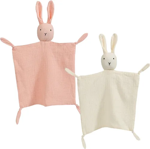 Miniatura 13 de insular Manta de conejo Lovey para niños y niñas, manta de seguridad de muselina de algodón orgánico para bebés, suave y transpirable, toalla Conejo
