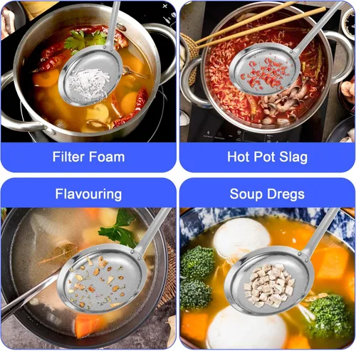 Miniatura 4 de Colador de malla fina de acero inoxidable, juego de 4 tamices de malla fina para cocina de cocina, colador de alimentos de mango largo