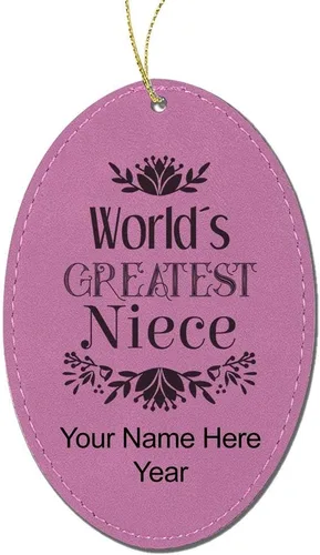 Miniatura 3 de LaserGram Personalized Christmas Ornament, World's Greatest Niece, Faux Leather, Custom Laser Engraved Gift Idea (Oval Shape, Gray)