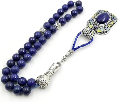 Miniatura 7 de Tasbih - Piedra de lapislázuli natural, tamaño de 0.472 in con colgante de lapislázuli tibetano cuentas de oración musulmana (0.394 in x 45 cuentas)