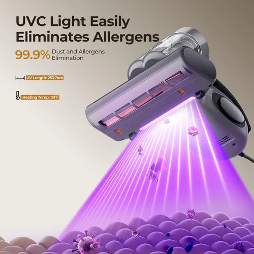 Miniatura 4 de JIGOO Aspirador de cama con sensor de polvo, aspiradora de colchón con UV, ultrasónico y alto calentamiento, succión de 13 Kpa 500 W potentes