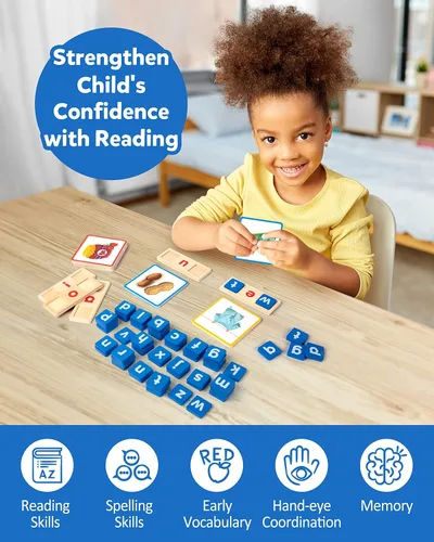 Miniatura 5 de Coogam - Juguete educativo Montessori, cartas didácticas de clasificación de letras de lectura de vocales cortas, rompecabezas del alfabeto, juego